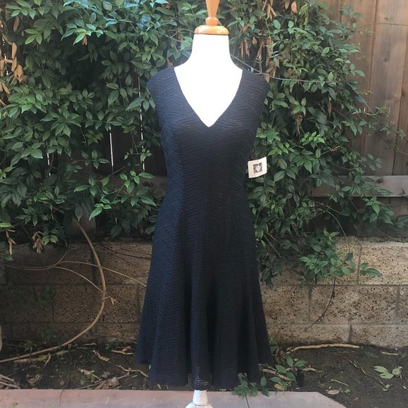 NWT Anne Klein Black V-Neck Fit & Flare Dress 2 - Picture 1 of 13
